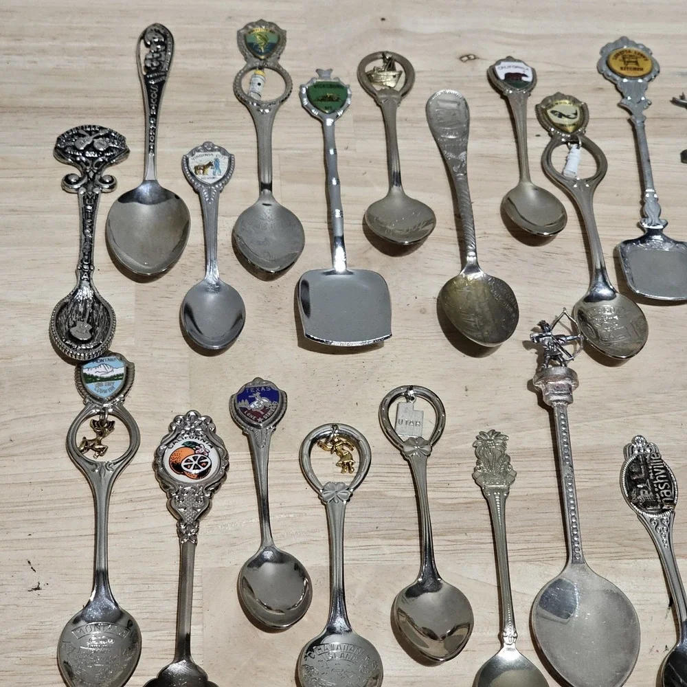 HUGE Lot of 62 Vintage Souvenir Spoons, Includes Sterling Silver 925 And Pewter